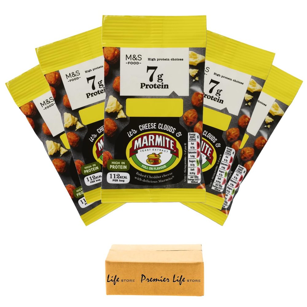 M&S Protein Snacks Cheese & Marmite Clouds, High Protein Snack, 20g, In Premier Life Store Box (5 Pack)