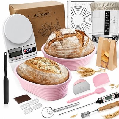 Comprehensive Sourdough Starter Kit with Baking Mat, Scale, Danish Whisk, and Banneton Baskets - All-in-One Sourdough Kit for Perfect Bread Making - Ideal Sourdough Baking Kit for Beginners