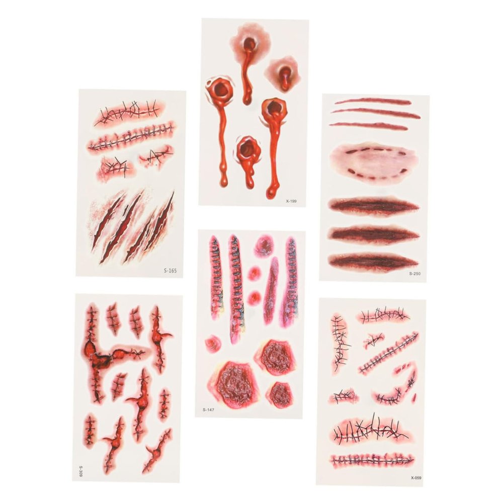 Beaupretty Halloween Scar Stickers 24 Sheets 3D Horror Body Decals Creative Scary Wound Stickers Easy Application Lightweight PVC for Spooky Parties