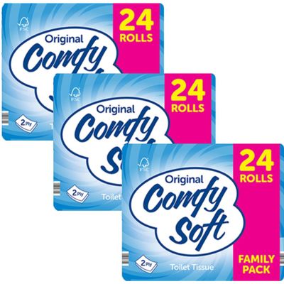 Soft Toilet Tissue 72 Rolls (24 Rolls x 3) Gentle on Your Familys Skin Bulk Pack of 72 Toilet Rolls, FSC Certified