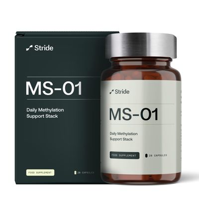 Stride MS-01 Methylated B-Complex | Active B6, Methylfolate (B9), B12, TMG & Vitamin C | Methylation Support | Energy, Detox, Homocysteine & Cellular Support | 28 Vegan Capsules