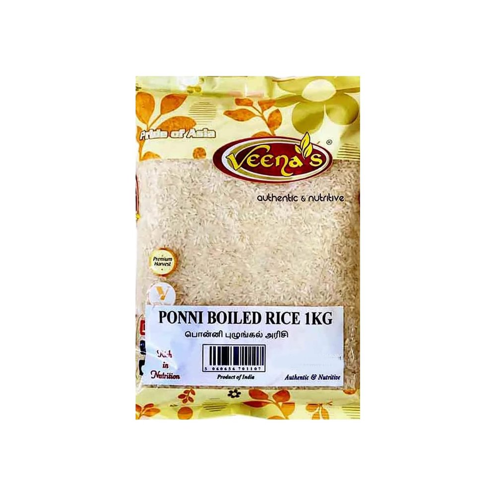 Veena's Ponni Boiled Rice 1kg Authentic South Indian Staple, Quality Rice for Delicious Meals, Aromatic and Nutritious, Ideal for Traditional and Modern Cooking Pack of 1