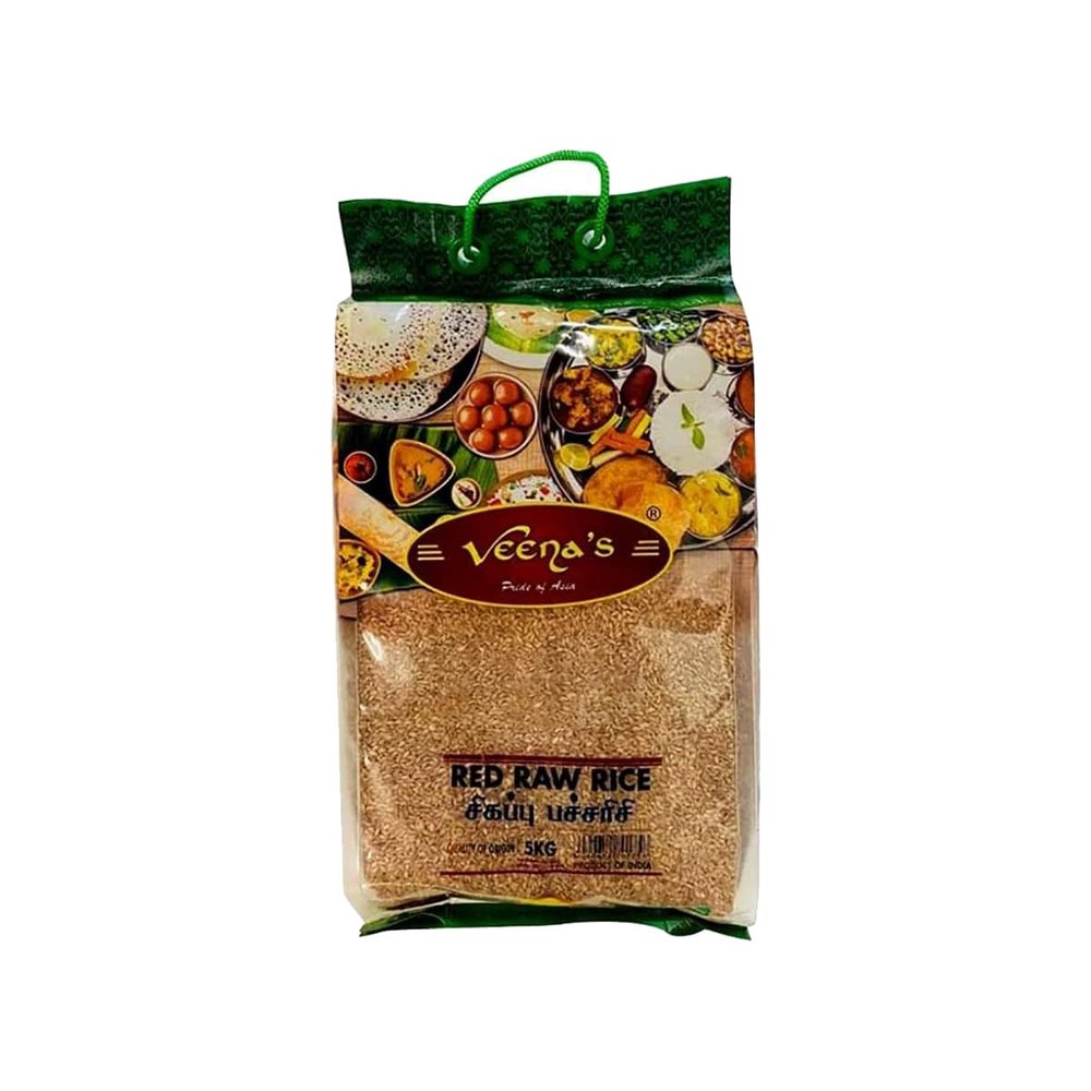 Veena's Red Raw Rice 5kg Rich in Fiber Aromatic, Nutty Flavor with a Soft, Chewy Texture Perfect for Traditional South Indian Cuisine Product from India Pack of 1