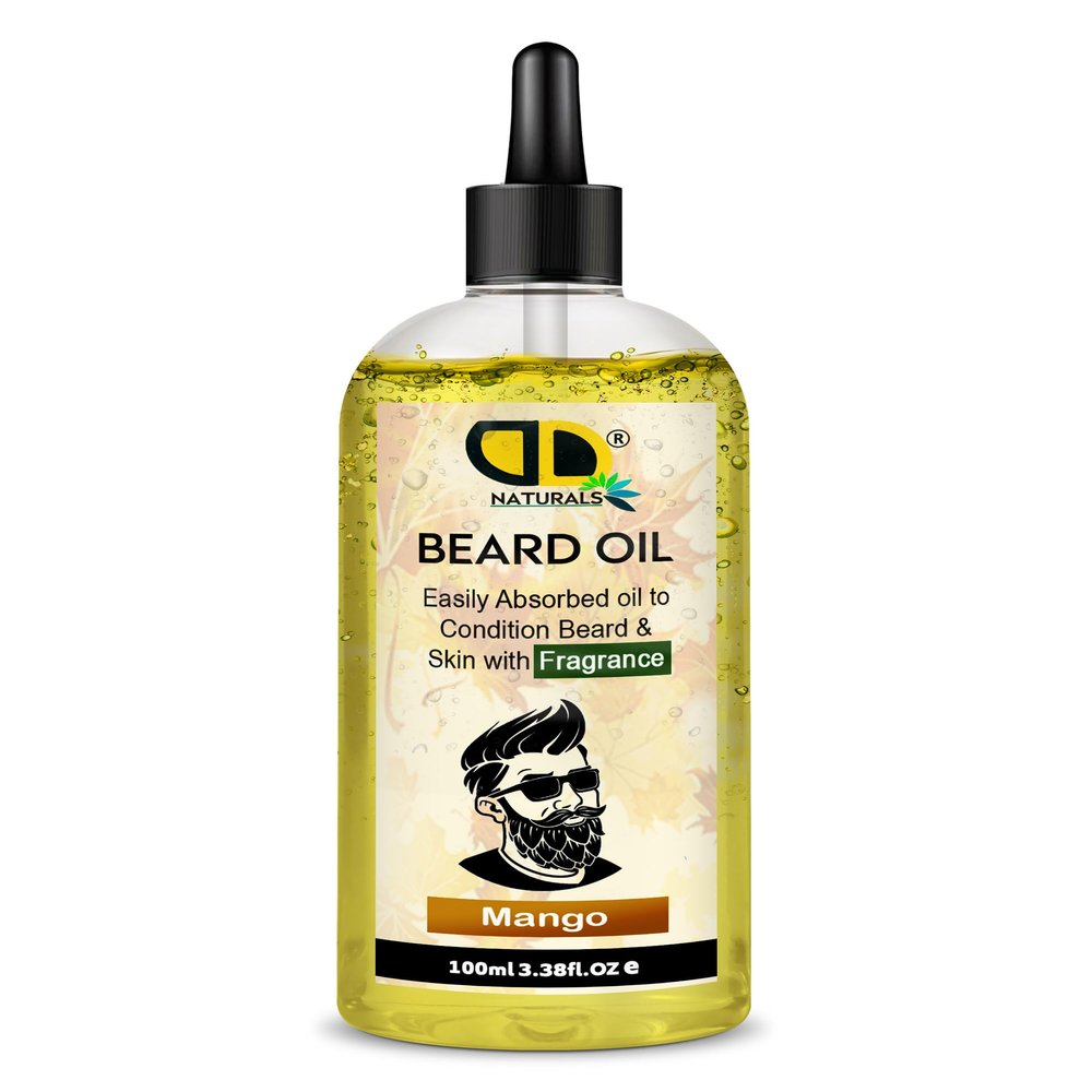 DD Teck Mango Beard Essential Oil Ultimate Hydration & Growth Booster for Men Softens, Strengthens & Tames Beard Hair Tropical Mango Scent All-Natural Formula (100ml Clear Dropper)