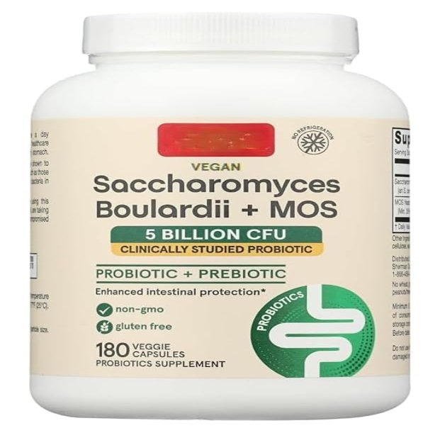 Saccharomyces Boulardii 5 Billion CFU with MOS ? 180 Veggie Capsules ? Probiotic Supplement for Gut Health & Digestive Support
