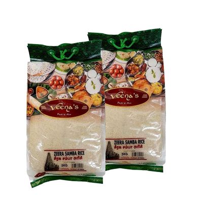 Veena's Seeraga Samba Rice 5kg Aromatic and Flavorful Short-Grain Rice for Authentic Biryani and South Indian Dishes Soft and Fluffy Product from India Pack of 2