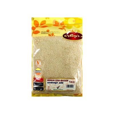 Veena's Sona Masoori Rice 1kg Lightweight, Aromatic and Fluffy Rich Flavor and Non-Sticky Texture Perfect for Daily Cooking, Biryani, Pulao and South Indian Dishes Product from India Pack of 1