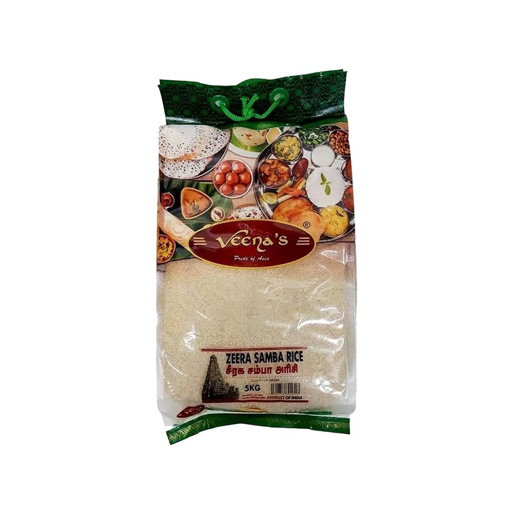 Veena's Seeraga Samba Rice 5kg Aromatic and Flavorful Short-Grain Rice for Authentic Biryani and South Indian Dishes Soft and Fluffy Product from India Pack of 1