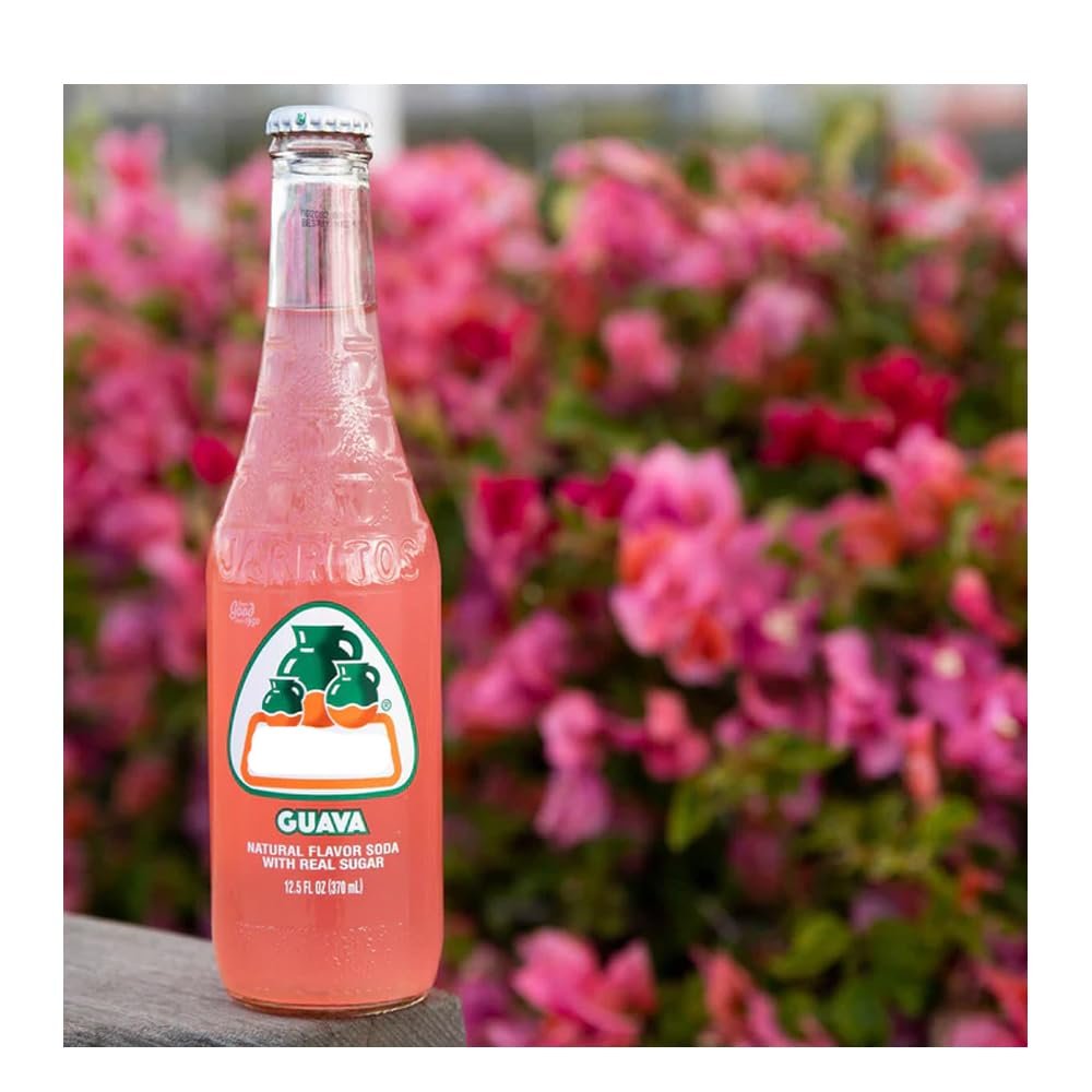 Jarittos Mango,Strawberry,Guava,Grapefruit,Lime,Pineapple,Mandarin,Mexican Natural Fruit Flavoured Soda Bottles 370ml (4 x Bottles, Guava Soda 370ml)