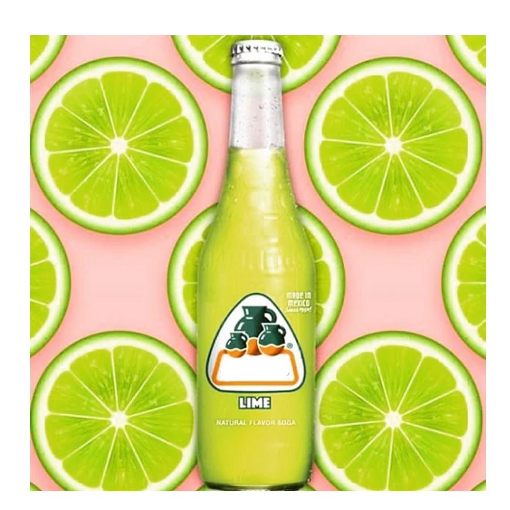 Jarittos Mango,Strawberry,Guava,Grapefruit,Lime,Pineapple,Mandarin,Mexican Natural Fruit Flavoured Soda Bottles 370ml (4 x Bottles, Lime Soda 370ml)