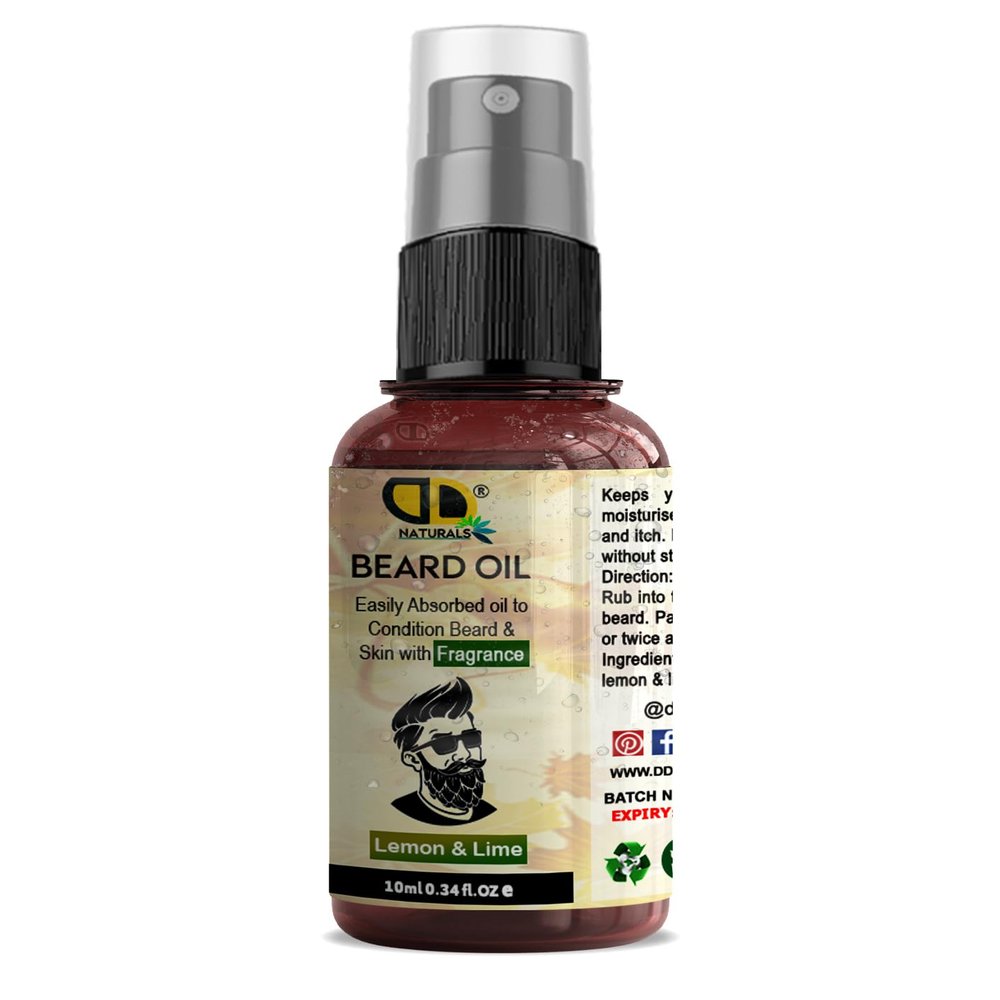 Lemon & Lime Beard Essential Oil Strength Conditioning & Growth Formula For Men Invigorating Citrus Scent Softens, Strengthens & Tames Beard Hair, Boost Growth & Shine (10ml Spray)