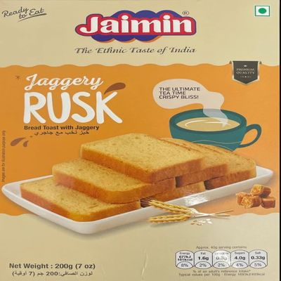 Jaimin Jaggery Rusk, Bread Toast Tea Time Snack, Premium Quality, 200g
