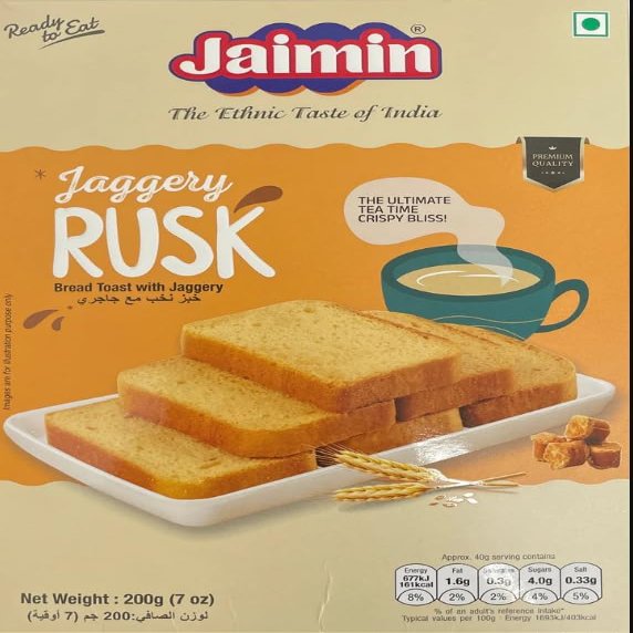 Jaimin Jaggery Rusk, Bread Toast Tea Time Snack, Premium Quality, 200g