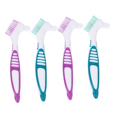 VERDANVERSE Denture Brushes Large Ergonomic Handle 4pcs and with Double Sided Multi-Layered Nylon Bristles Gentle on Gums, Toothbrush Cleaner for Denture Wearers