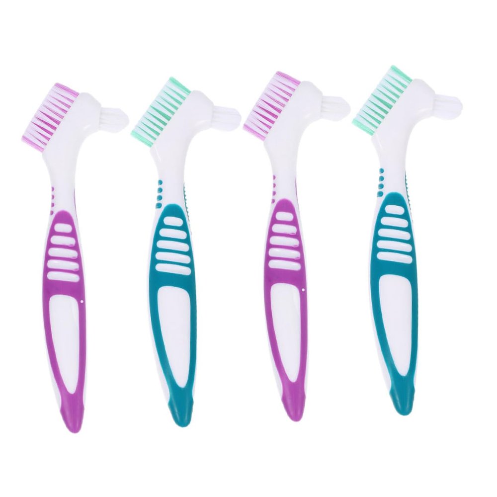 VERDANVERSE Denture Brushes Large Ergonomic Handle 4pcs and with Double Sided Multi-Layered Nylon Bristles Gentle on Gums, Toothbrush Cleaner for Denture Wearers