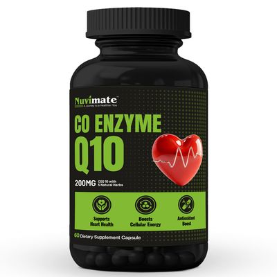 Nuvimate CoQ10 Supplement Capsules from Ubiquinone| Coenzyme Q10 200mg Capsules Potent Antioxidant Supplement Support Heart Health & Energy Production with Highest Bioavailability - 60 Count