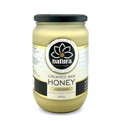 natura Honey Creamed Honey Wildflowers Single Source from Srebarna Biosphere Region 100% Pure, Unpasteurized in Glass Jar 900g