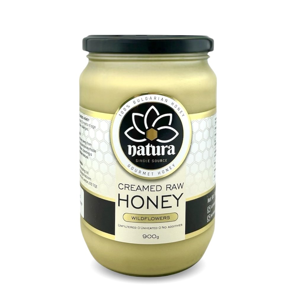 natura Honey Creamed Honey Wildflowers Single Source from Srebarna Biosphere Region 100% Pure, Unpasteurized in Glass Jar 900g
