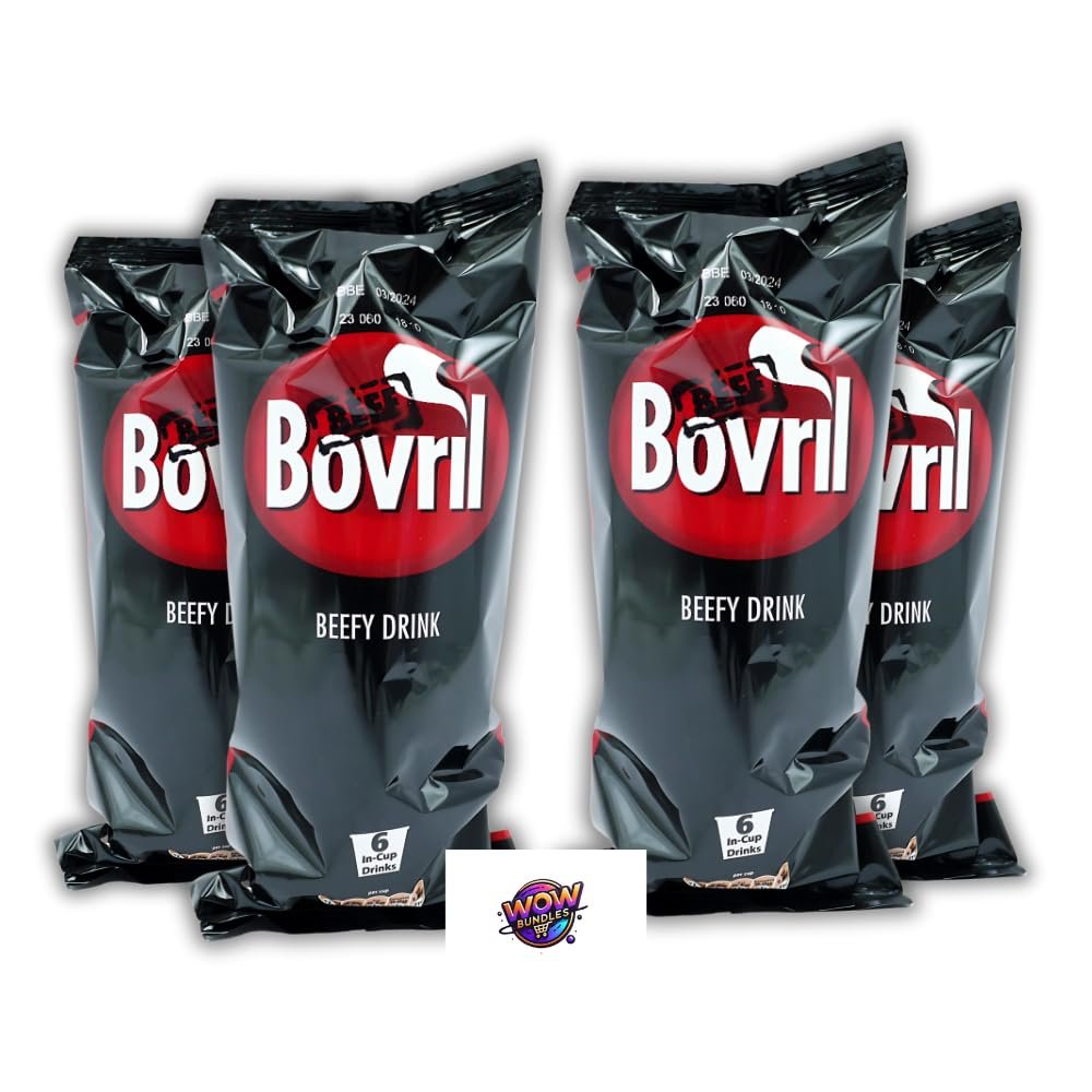 Bundle of 4 | Bovvril Beef Flavoured Instant In-Cup Drink (6 Pack per Box, 24 Drinks) Rich & Savoury Beef Broth for Quick Enjoyment