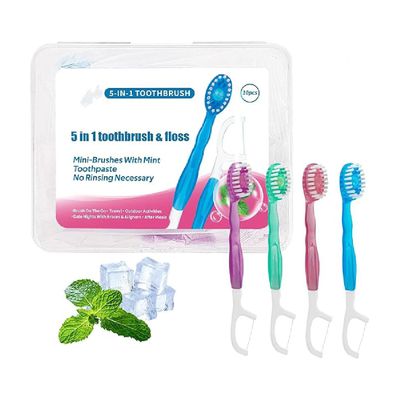 5 in 1 Toothbrush & Floss, Mini Toothbrushes 5 in 1 Tool, 5-in-1 Toothbrush & Floss & Tongue Scraper & Toothpick Set, Mini Disposable Toothbrushes with Toothpaste, Portable Oral Care Set