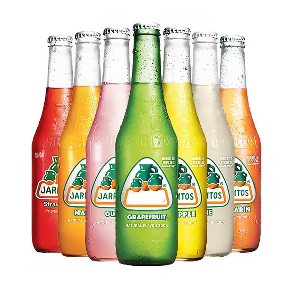 Jarittos Mango,Strawberry,Guava,Grapefruit,Lime,Pineapple,Mandarin,Mexican Natural Fruit Flavoured Soda Bottles 370ml (2 x Bottles, Mixed Soda Bottles)