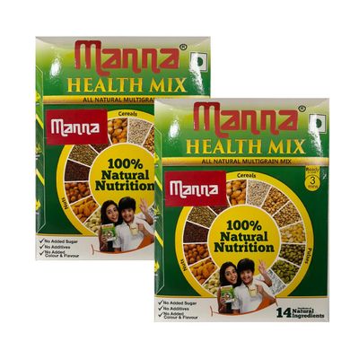 Manna Health Mix 1KG Multigrain Mix Contains Cereals, Nuts and Pulses, No Added Sugar and Additives, No Added Color and Flavour Product of India Pack of 2