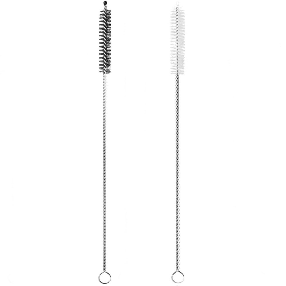 2 Pack Straw Cleaner Brush, Reusable Metal Handles Straw Cleaner Brush Extra Long for Stanley Mug 40, 30, 20 oz, 10mm Wide for Sippy Cup, Water Bottle and Tubes(White+Black)
