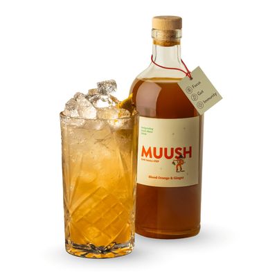 MUUSH Blood Orange and Ginger with Lions Mane Drink | Brain Boost, Gut Health & Natural Energy | Low Sugar, Vegan | Functional Mushroom Beverage with Naturally Sweetened | Low Calorie | 700ml