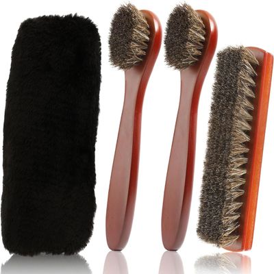 Travel-Friendly Luxury Leather Shoe Care Bundle - Compact Horse Hair Brush & Boot Polish Tools for On-The-Go Leather & Sneaker Maintenance (3+1 pcs)