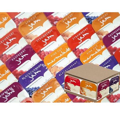 Assorted Flavours Jam Portions 20g - Strawberry,Raspberry, Blackcurrant, Marmalade Flavoured Assorted Jam Portions (40 x Jam Portions)