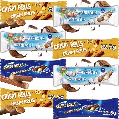 Gallaxyy Milk,Cream,Bountty,Sniikers,Twixx Chocolate Crunchy Waffer Rolls 22.5g - Random Mixed Flavours of Waffer Rolls (8 x Mixed Wafer Rolls)