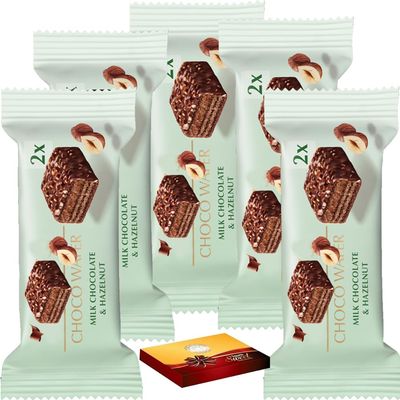 Milk Chocolate Wafer Bar With Roasted Hazelnuts 30g with Gift Box - Snack-sized Bar - Lnd (5 x Bars, Choco Wafer Milk Chocolate & Hazelnut)