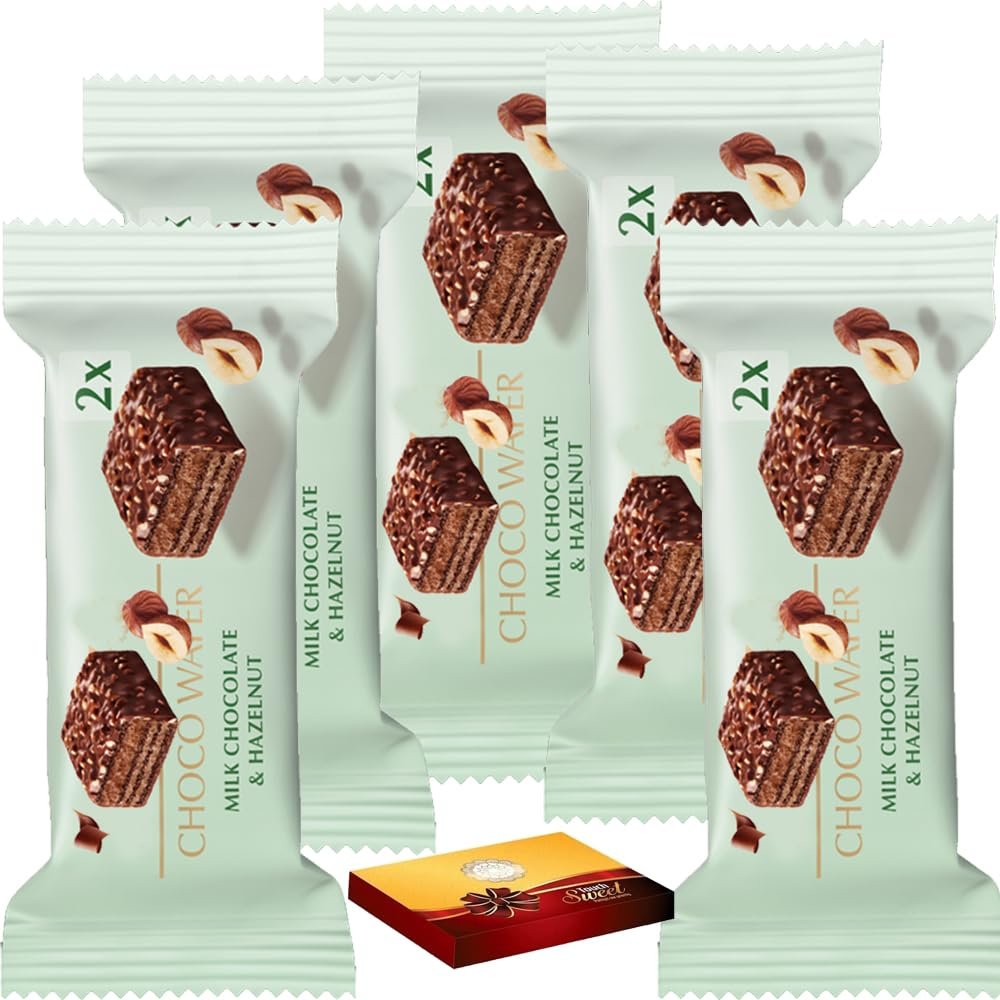 Milk Chocolate Wafer Bar With Roasted Hazelnuts 30g with Gift Box - Snack-sized Bar - Lnd (5 x Bars, Choco Wafer Milk Chocolate & Hazelnut)