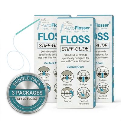 AutoFlosser Floss Strands for Implants, Bridges, Braces, and Bonded Retainers (Stiff-Glide), 90 Strands