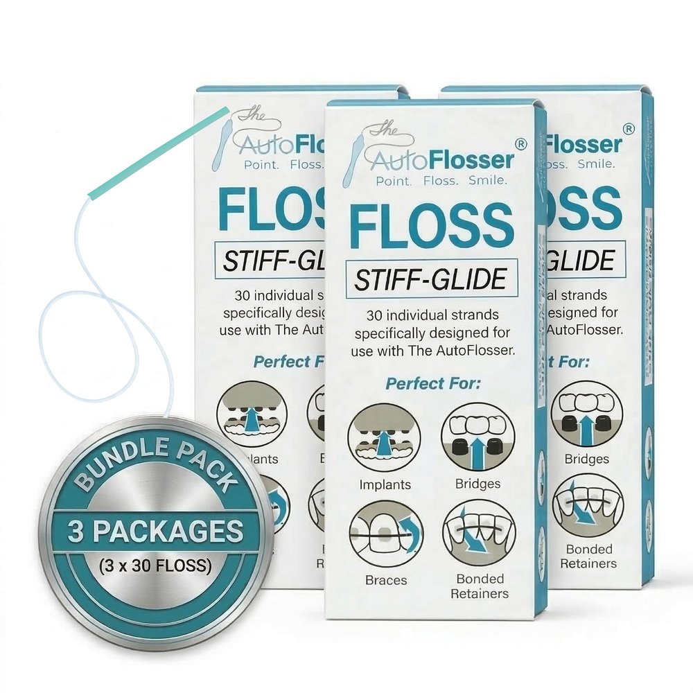 AutoFlosser Floss Strands for Implants, Bridges, Braces, and Bonded Retainers (Stiff-Glide), 90 Strands