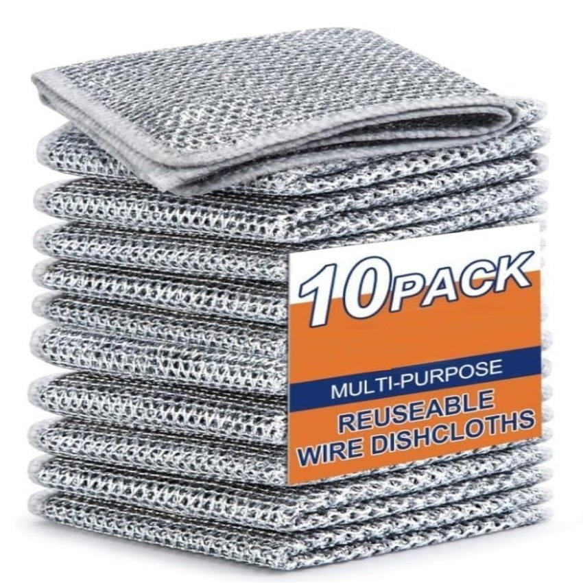 Multipurpose Wire Dishwashing Rags for Wet and Dry Stainless Steel Scrubber Non-Scratch Wire Dishcloth for Washing Dishes Sinks Counters Easy Rinsing Machine Washable Pack 10