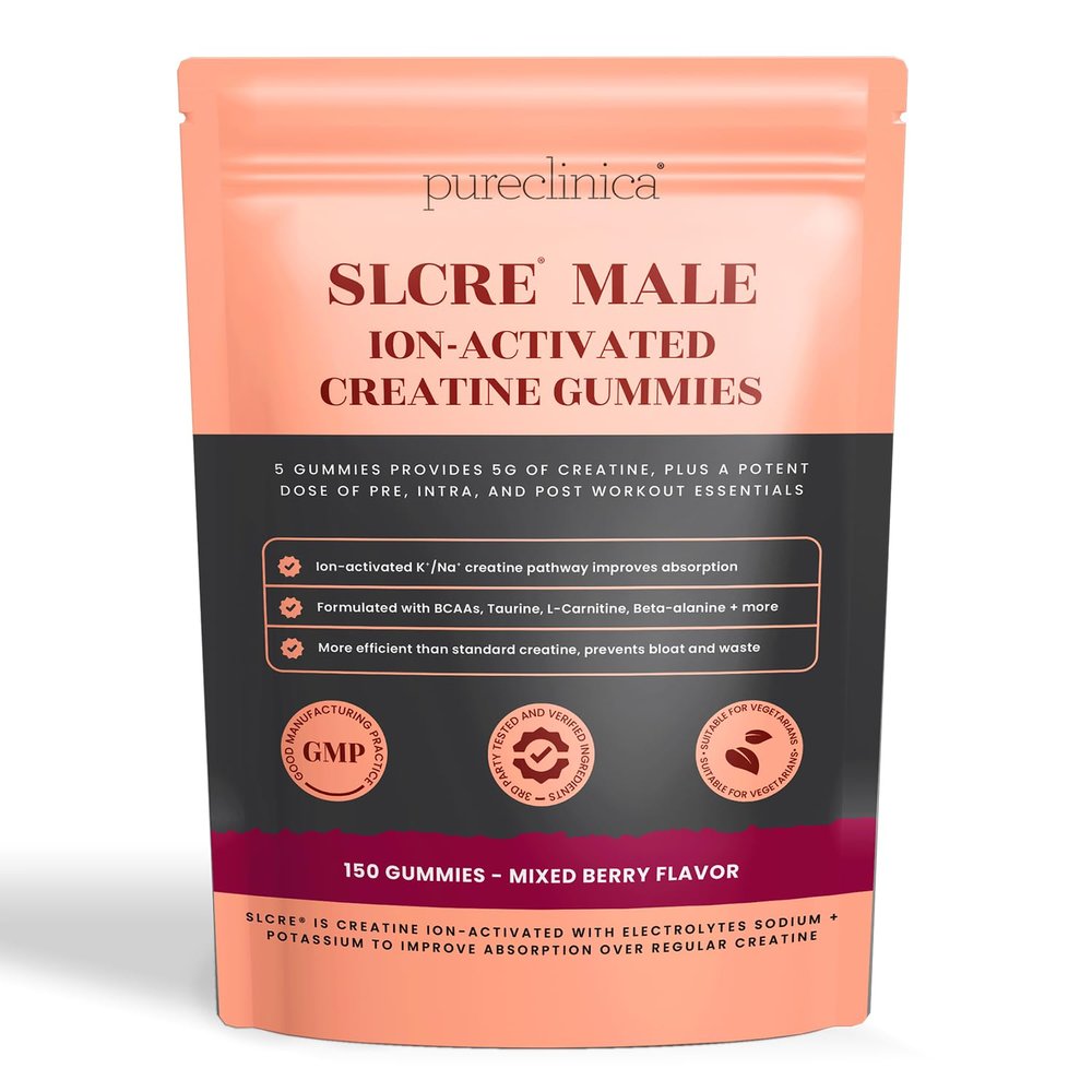 SLCre Creatine Gummies for Men x 150 Gummies 5g Micronized Creatine Monohydrate per Serving with BCAAs, L-Carnitine, Himalayan Salt & Betaine Pre & Intra Workout Support Enhanced Absorption
