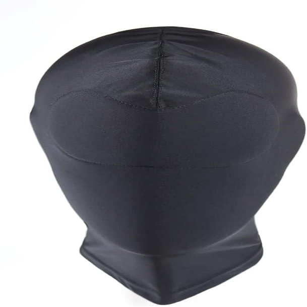 BDSM Kinky Hood Soft Stretch Full Face Cover for Roleplay and Fetish Play, Black Elastic Balaclava for Couples Games, Masquerade Costume Accessory for Men (Fully Covered)