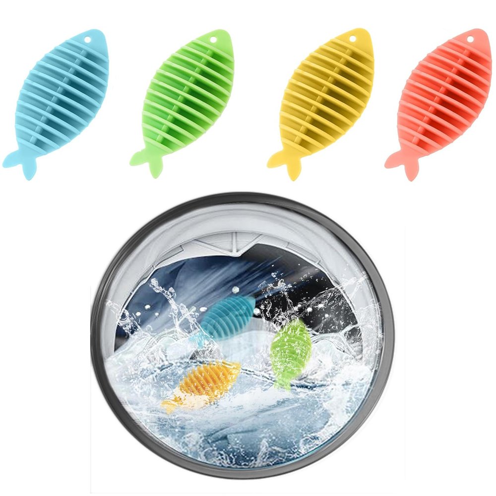 Kaseremy Washing Ball for Washing Machine, 4 Pieces Fish Shape Dryer Balls, Washing Balls, Rubber Washing Ball for Laundry Drum, Reduce Wrinkles and Clamp
