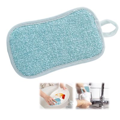 10 Pack Reusable Double-Side Microfiber Kitchen sponges,Scrubber Sponge Scouring Pads Dish Sponge Kitchen Cleaning Dishes and Pots (Blue)