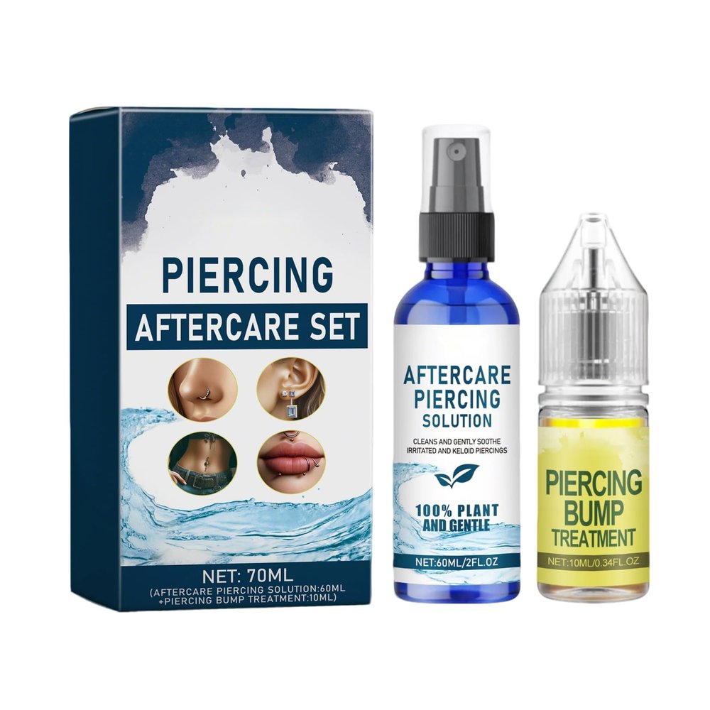 Ninnyi Piercing Bump Solution Care Kit, 60ml Piercing Aftercare Solution 60ml and 10ml Piercing Repair Solution, Gentle Cleaning of Pierced Ears
