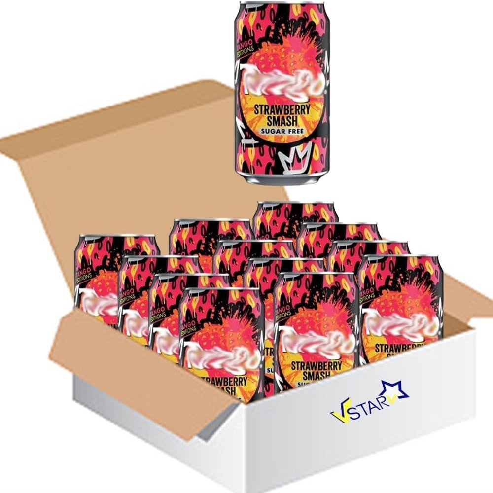 Tanngo Strawberry Smash Sugar Free Can 330ml Bold & Refreshing Strawberry Flavour Fizzy Drink (6 x Cans)