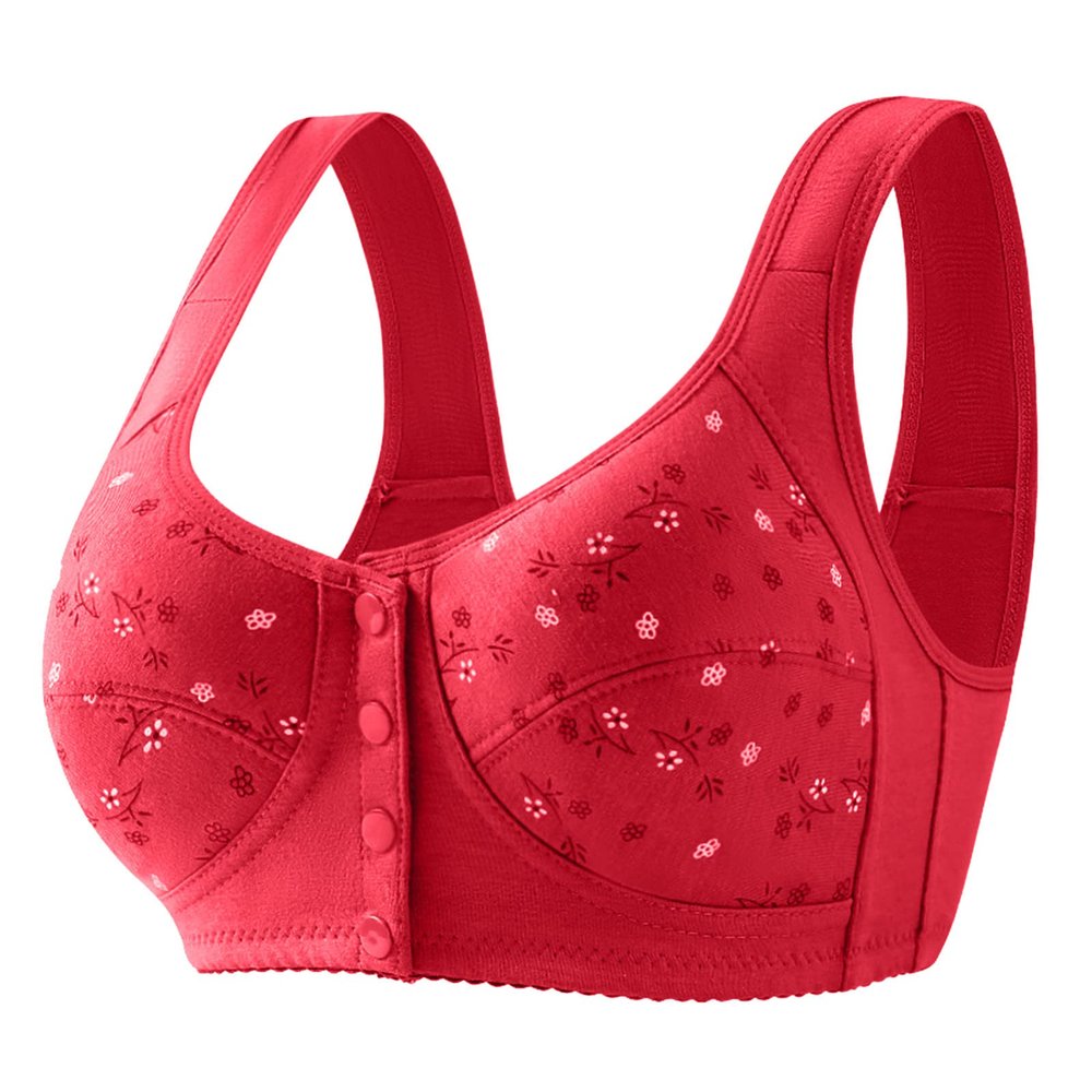 Women's Plus Size Bra Front Closure Push Up Underpants Printed Bralette Sexy Wide Straps With Buttons Casual Cheap Lingerie For Daily