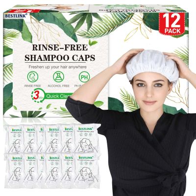 Shampoo Caps No Rinse, Hair Washing Shampoo Shower Caps for Elderly and Bedridden Patients, Rinse Free Shampoo Shower Caps for Post Surgery, Hospital, Camping (12 Pack)