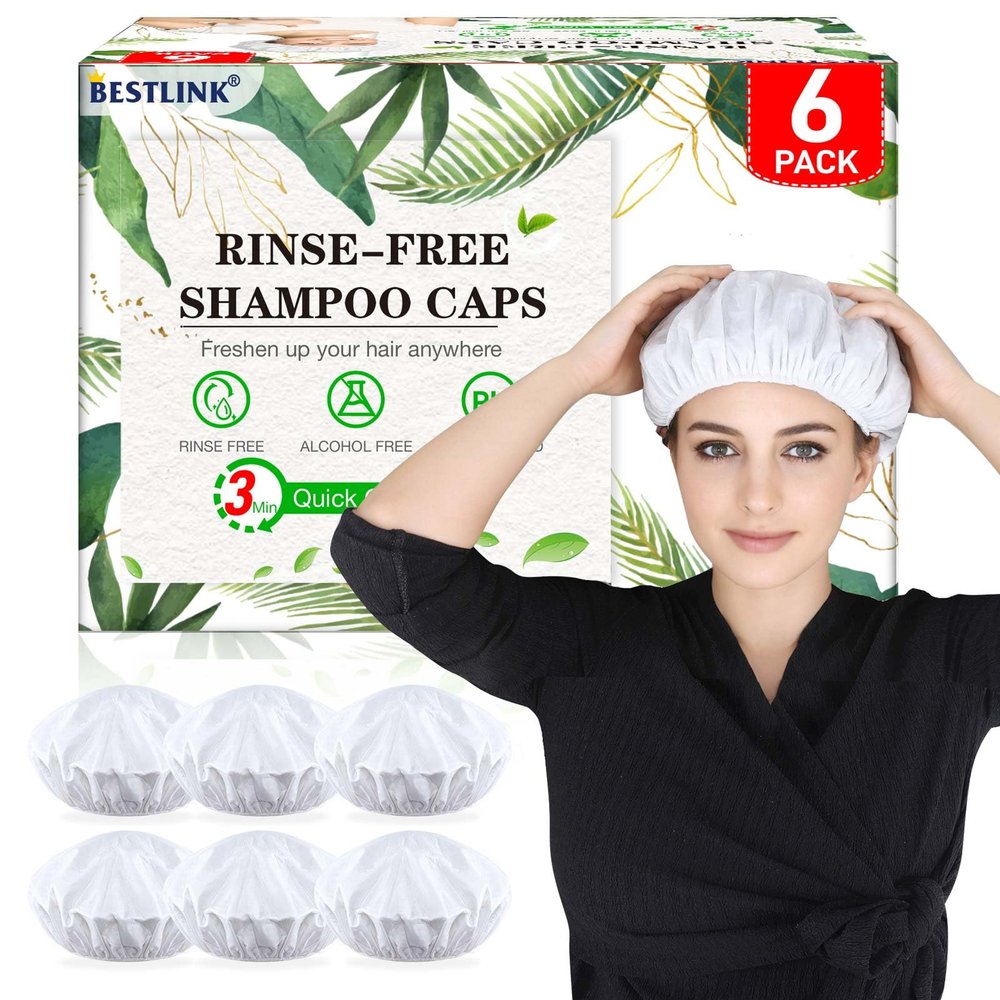 Shampoo Caps No Rinse, Hair Washing Shampoo Shower Caps for Elderly and Bedridden Patients, Rinse Free Shampoo Shower Caps for Post Surgery, Hospital, Camping (6 Pack)
