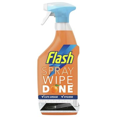 Flash Kitchen Cleaner Spray 800ml Antibacterial, Tough on Grease, Streak-Free, No Rinse, Kills 99.9% Bacteria, Fresh Scent Orange - 1 Pack