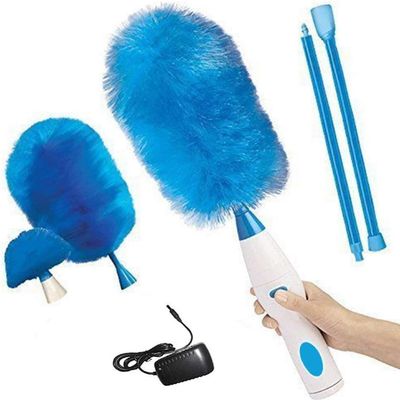 Feather Duster Washable Electric Cleaning Brush Rotary Scrubber Dust Collector Multifunctional Electric Stick TV Blinds Convenient No Blind Spot,Blue-Rechargeable