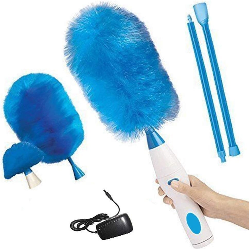 Feather Duster Washable Electric Cleaning Brush Rotary Scrubber Dust Collector Multifunctional Electric Stick TV Blinds Convenient No Blind Spot,Blue-Rechargeable