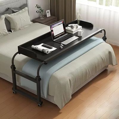 Overbed Table Extendable With Wheels, Height & Length Adjustable Mobile Computer Workstation, Hospital Table On Bed For Twin/Full/Queen/King Size Bed Frame