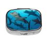 Hammerhead Sharks Pill Box 2 Compartment Square Portable Pill Case for Pocket or Purse Small Weekly Medicine Planner Travel Pillbox with Mirror Decorative Metal Vitamin Holder Gifts view 2